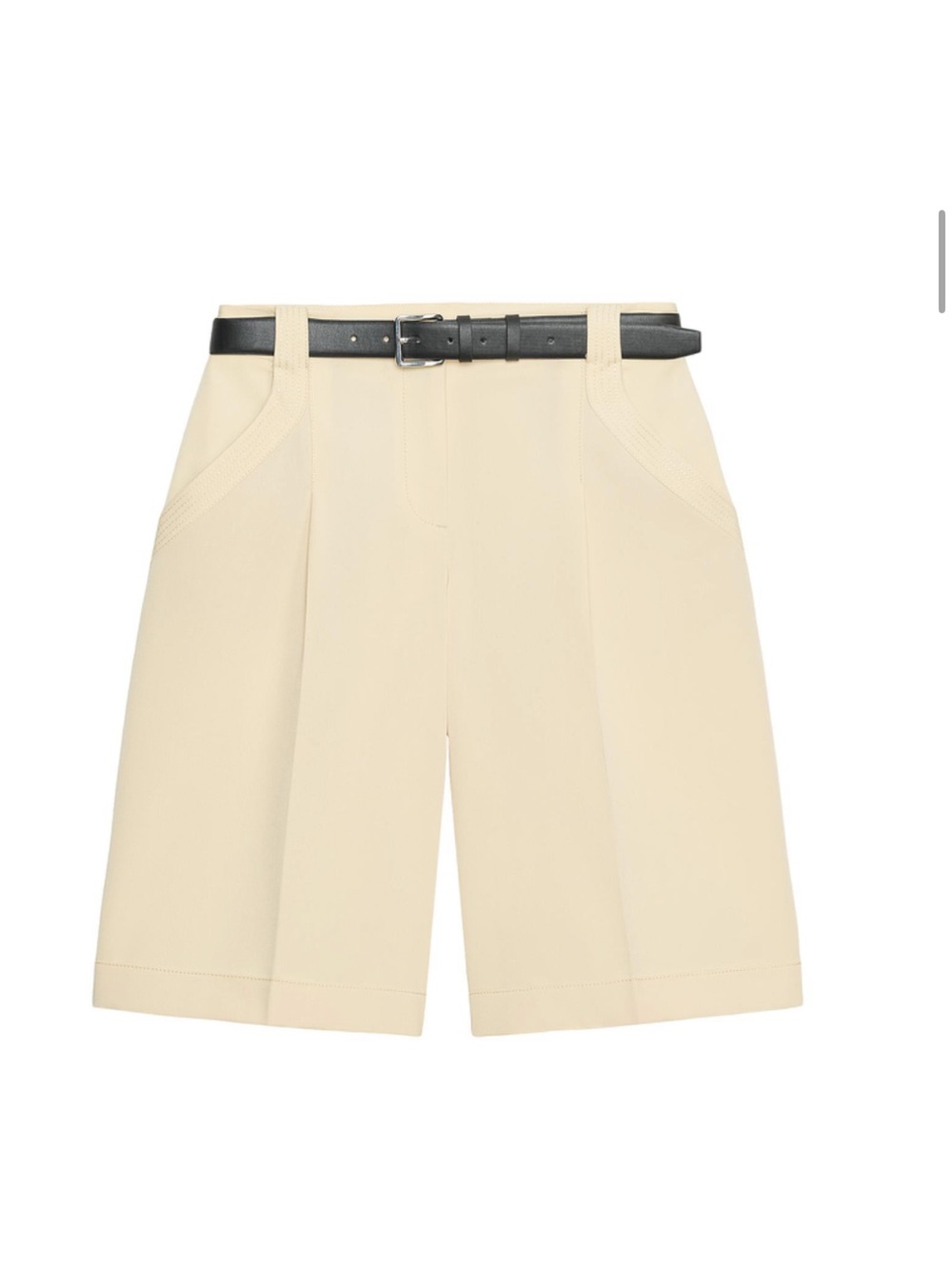 Zara Cream Tailored Bermuda Shorts with Black Belt